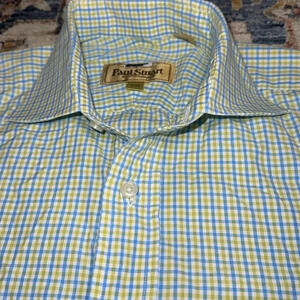 Paul Stuart Designer Long Sleeve Button Down Dress Shirt Green/Blue